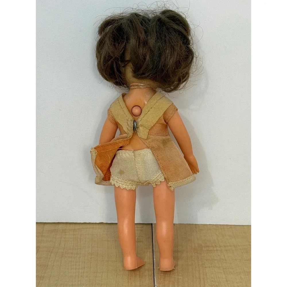 Vintage 6 inch Brunette Fashion Doll Orange Sailor Dress Made in Hong Kong